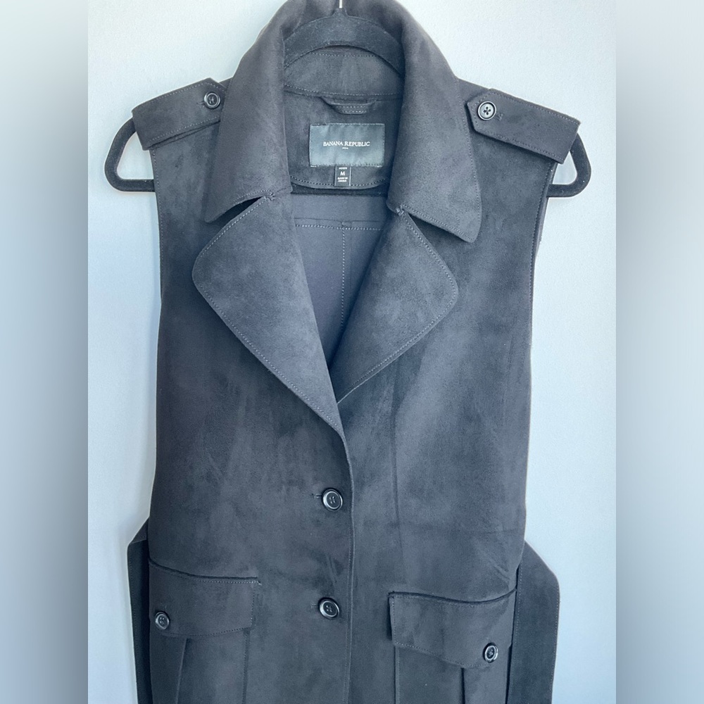 💎New⭐️BANANA REPUBLIC VEGAN SUEDE VEST SIZE M PETITE in black